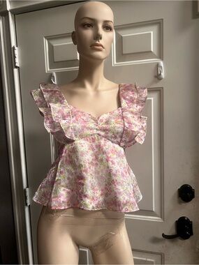 Wildfox Pink Floral Ruffle Crop Top Sz M